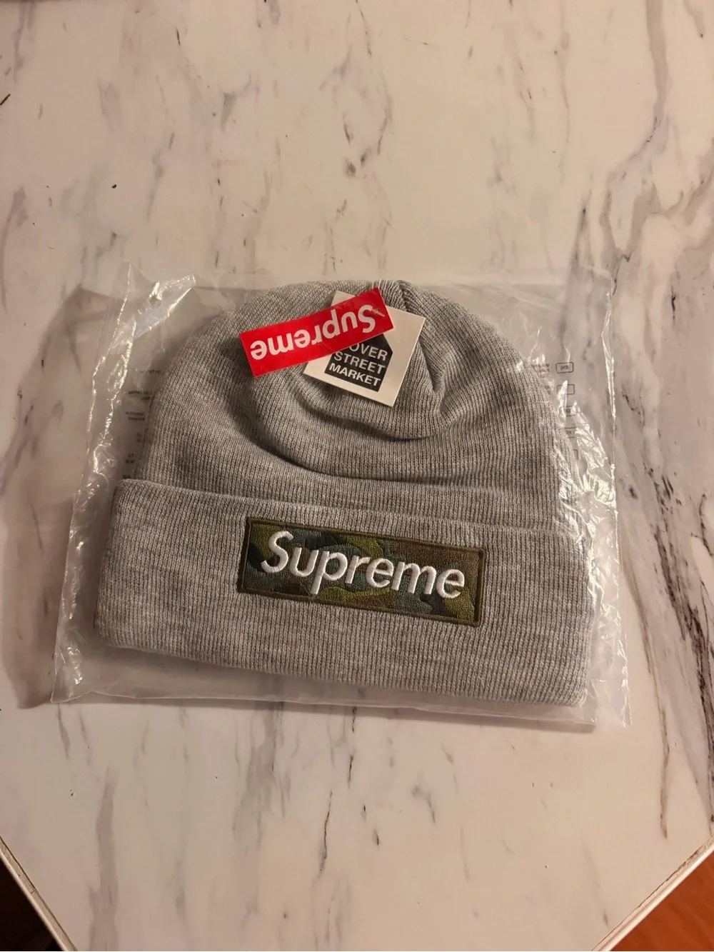 Supreme Kids Gray Beanie with Camo Box Logo